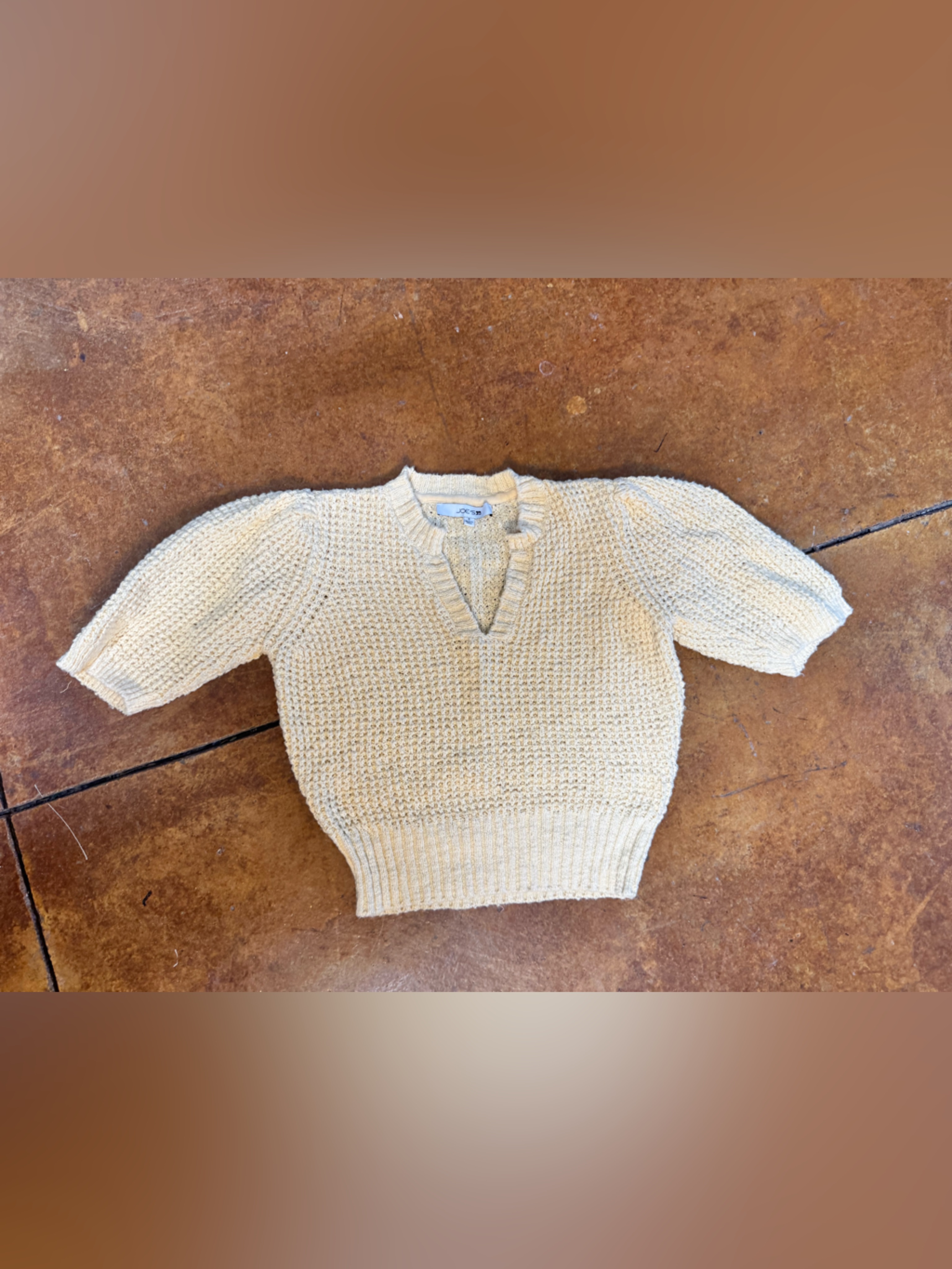 Joe's Jeans Yellow Anise Flower Textured Sweater V Neck Neck, Puff Sleeves Sz Sm